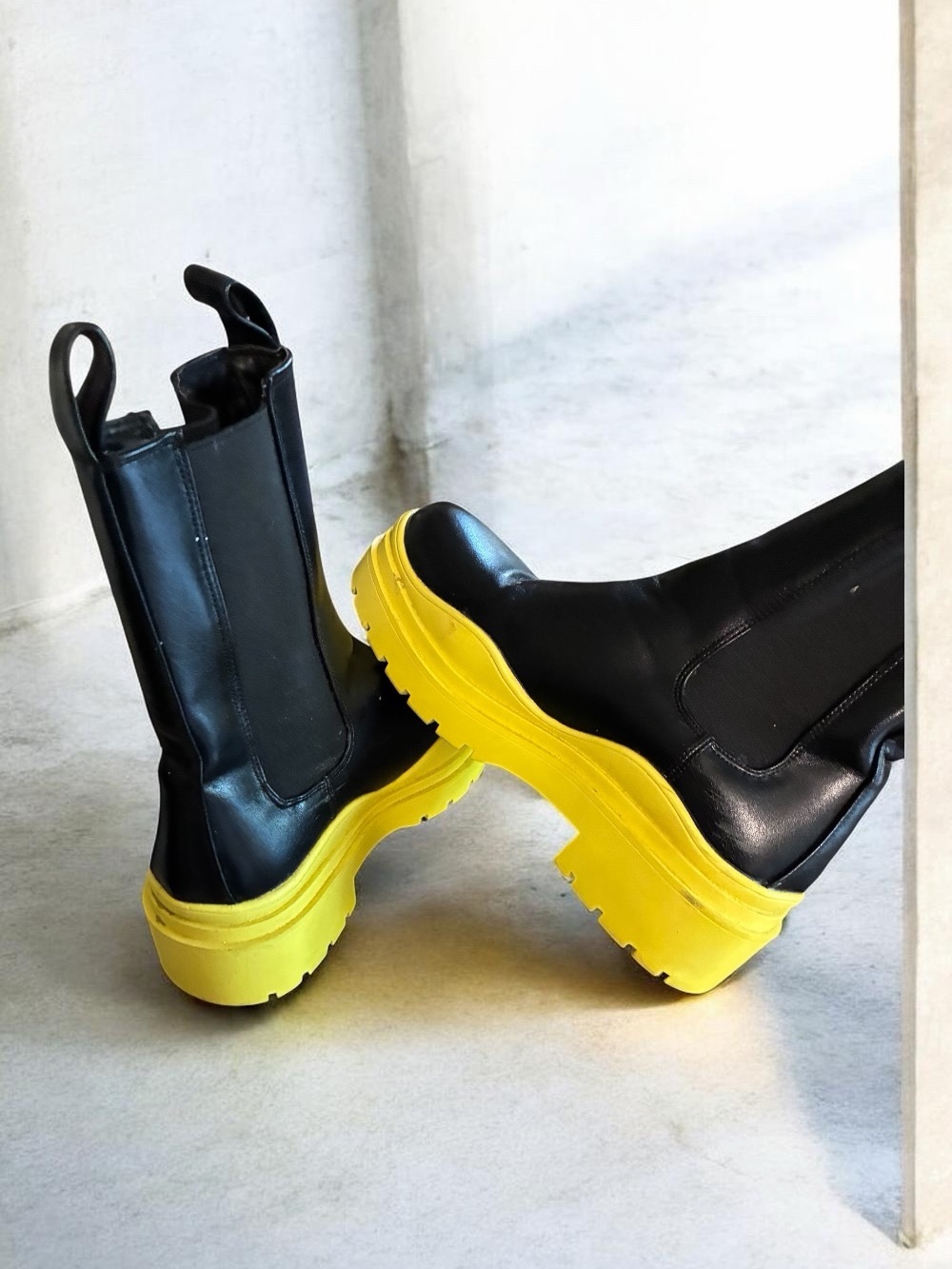 Azalea Wang Heeled Boots with Yellow Lug Sole - Women